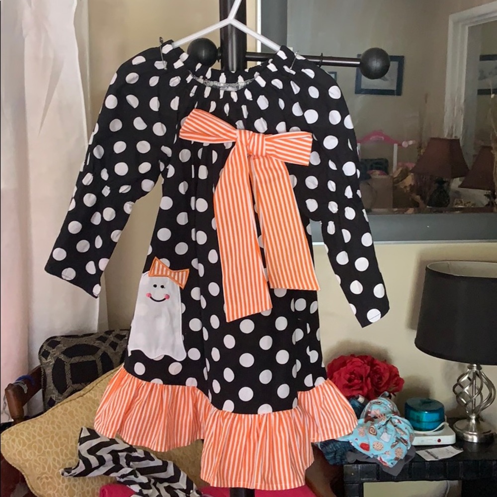 Black/white dot Halloween dress ghost appliqué